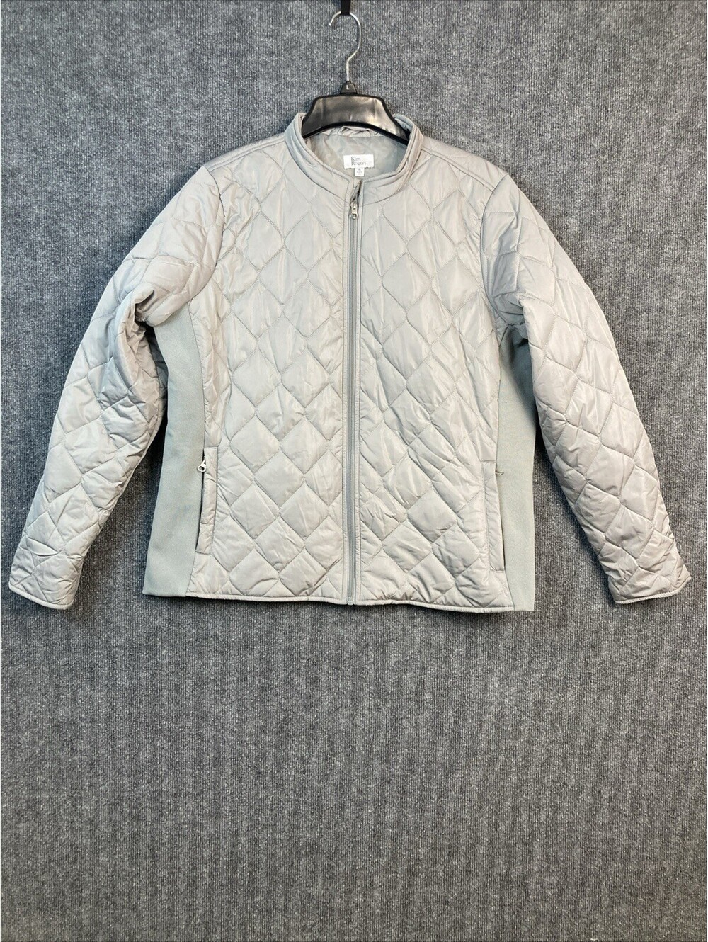 Kim Rogers Womens Size XL Gray Silver Quilted Puffer Full Zip Pockets Jacket EUC